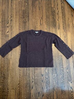 Madewell - Small Dark Brown Button-Sleeve Crewneck Sweater